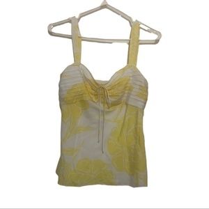 3/$30 Flowy yellow and white blouse tank top ruched bust sheer lined flowy top